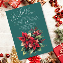 Invitación elegante de fiesta de Navidad con flore