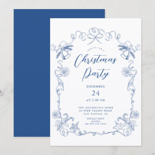 Invitación elegante de fiesta de Navidad en azul