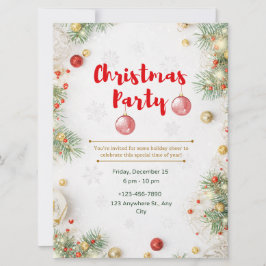 Invitación elegante de fiesta de Navidad roja y bl