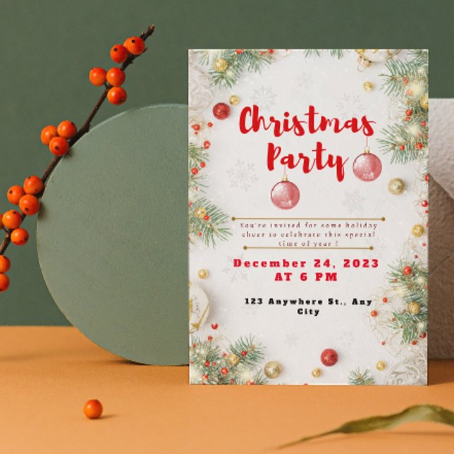 Invitación elegante de fiesta de Navidad roja y bl (Subido por el creador)