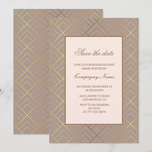 Invitación elegante de fiesta de negocios, guardar (Anverso / Reverso)