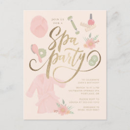 Invitación elegante de fiesta de spa con falso oro