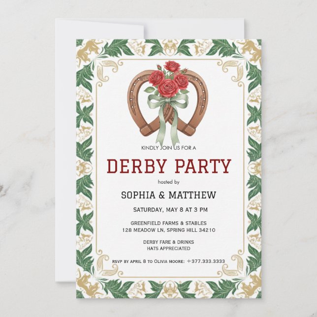 Invitación elegante de fiesta floral de Derby (Anverso)