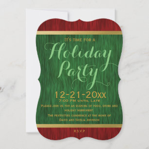 Invitación elegante de fiesta navideña roja y verd