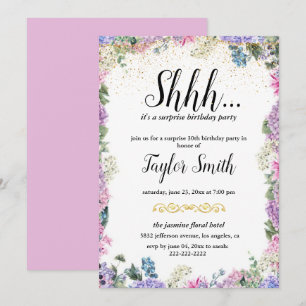 Invitación elegante de fiesta sorpresa floral mora