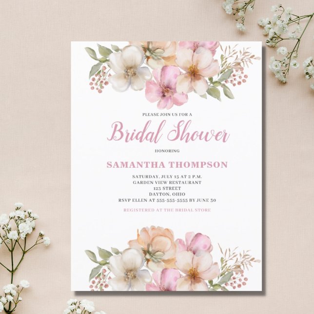Invitación elegante de flor de melocotón rosa para (Subido por el creador)