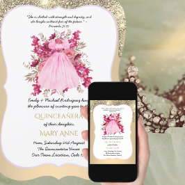 Invitación elegante de floral rosa de la Quinceañe