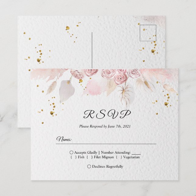 Invitación elegante de flores azules y blancas de  (Anverso / Reverso)