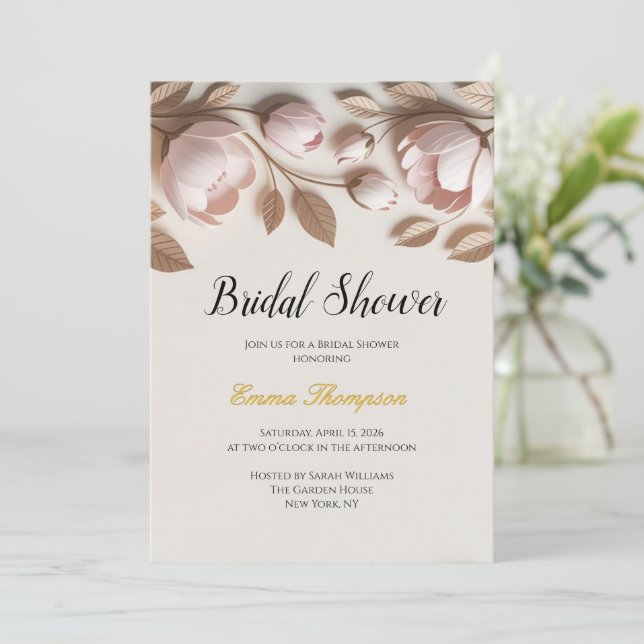 Invitación elegante de flores para despedida de so (Anverso de pie)
