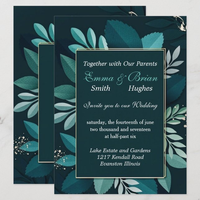 Invitación elegante de follaje oscuro (Anverso / Reverso)