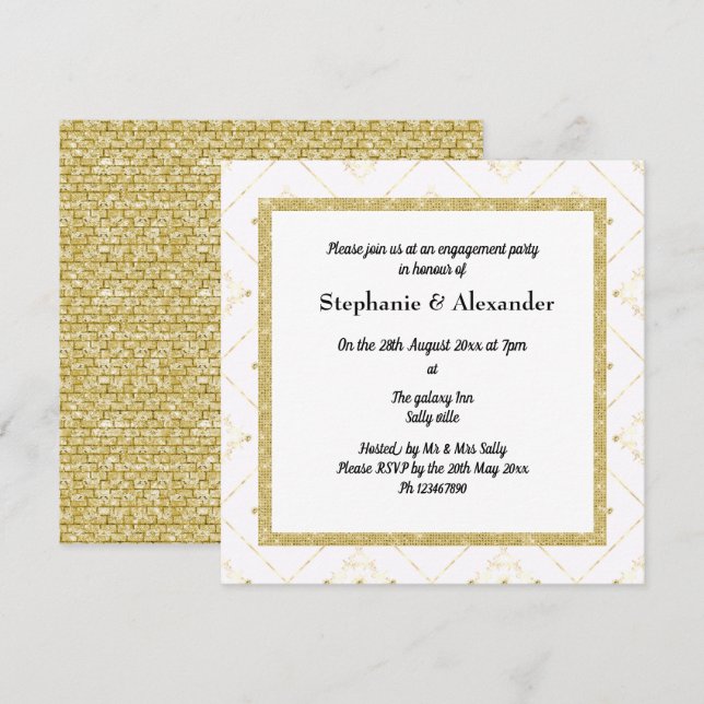 INVITACIÓN ELEGANTE DE GOLD WHITE SPARKLE (Anverso / Reverso)
