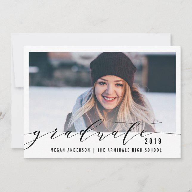 Invitación elegante de graduación de foto de guión (Anverso)