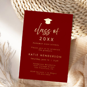 Invitación elegante de graduación en burgundy y do