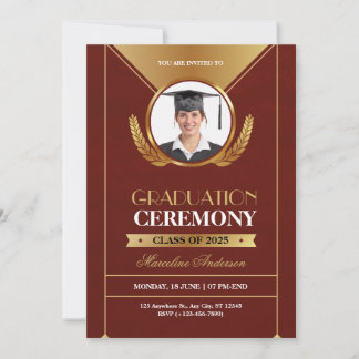 Invitación elegante de graduación en rojo y oro