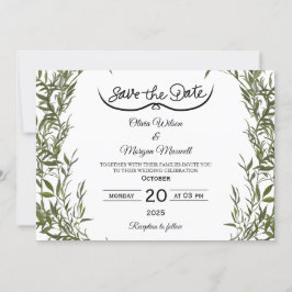 Invitación elegante de Greenery para salvar la fec