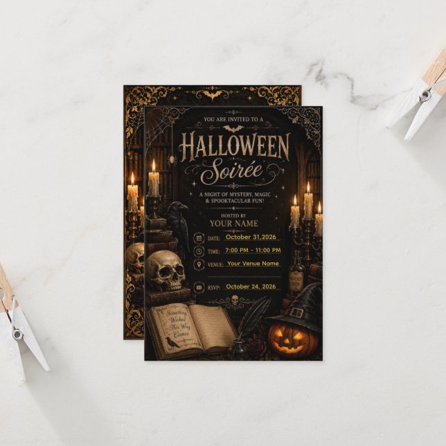 🕯️ Invitación elegante de Halloween de Gothic Soi (Anverso/Reverso In Situ)
