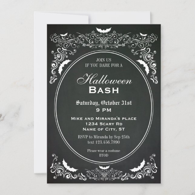 Invitación elegante de Halloween de la pizarra (Anverso)