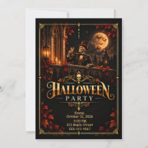 Invitación elegante de Halloween en negro y oro