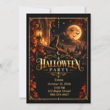 Invitación elegante de Halloween en negro y oro