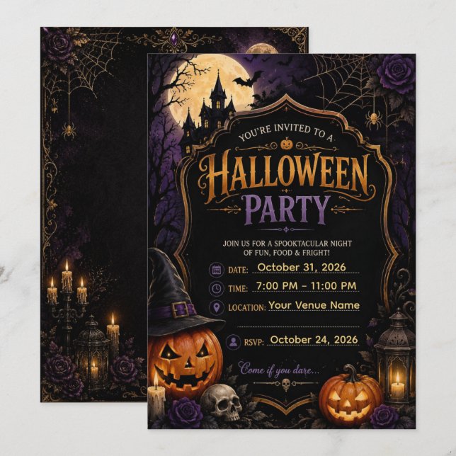 🎃 Invitación elegante de Halloween para una soiré (Anverso / Reverso)