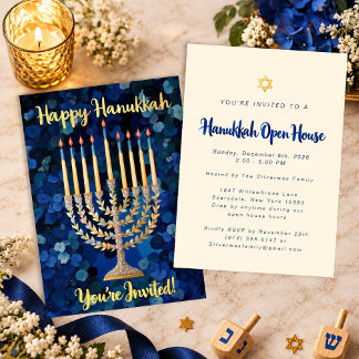 Invitación elegante de Hanukkah de Casa Abierta co