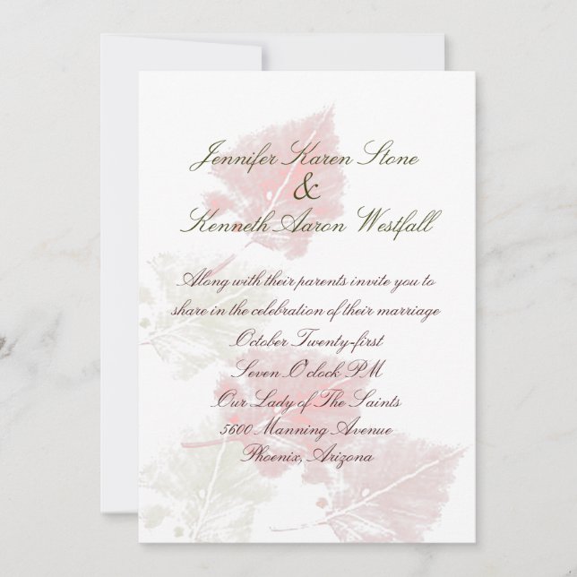 Invitación elegante de la boda de la caída (Anverso)