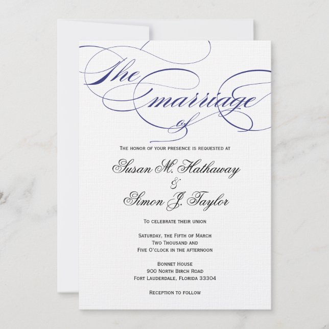 Invitación elegante de la boda de la escritura - (Anverso)
