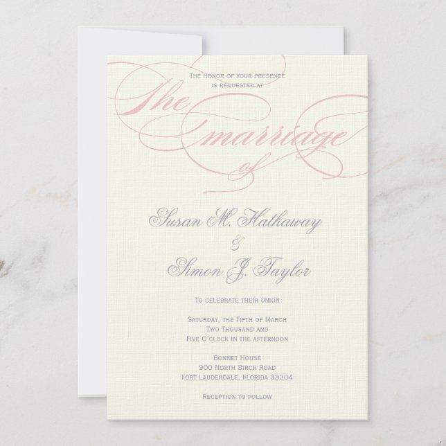 Invitación elegante de la boda de la escritura - (Anverso)