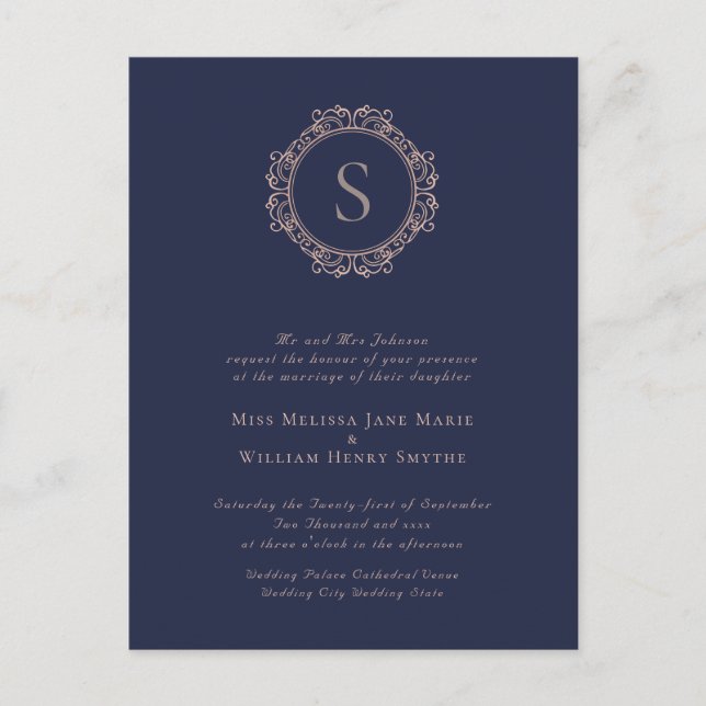 Invitación elegante de la boda de la marina de (Anverso)