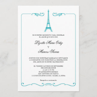 Invitación elegante de la boda de la torre Eiffel