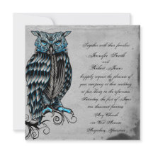 Invitación elegante de la boda del búho gótico
