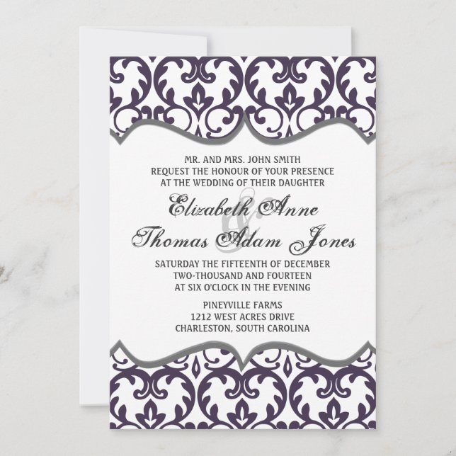 Invitación elegante de la boda del corazón del (Anverso)
