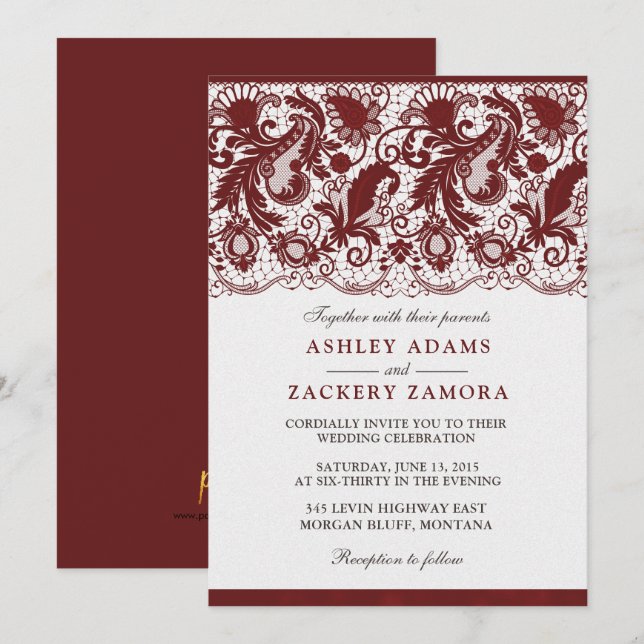 Invitación elegante de la boda del cordón rojo (Anverso / Reverso)
