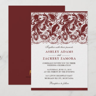 Invitación elegante de la boda del cordón rojo