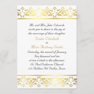 Invitación elegante de la boda del damasco del oro