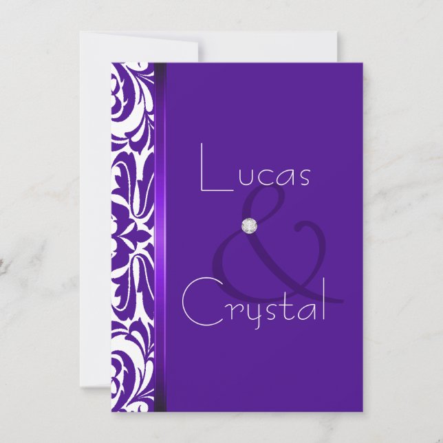Invitación elegante de la boda del damasco púrpura (Anverso)