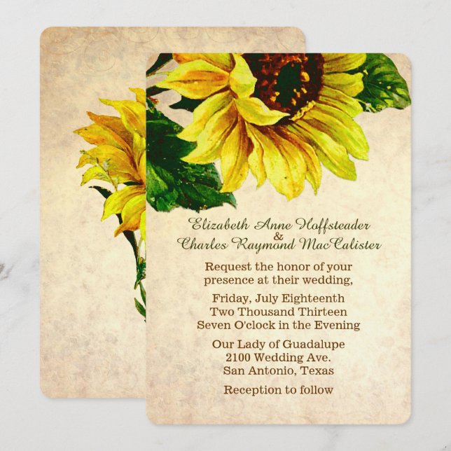 Invitación elegante de la boda del girasol del (Anverso / Reverso)