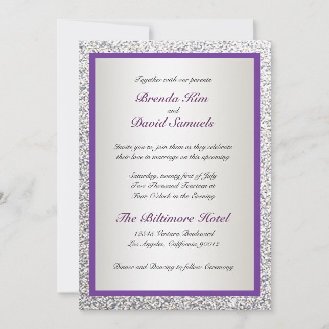 Invitación elegante de la boda del purpurina (Anverso)