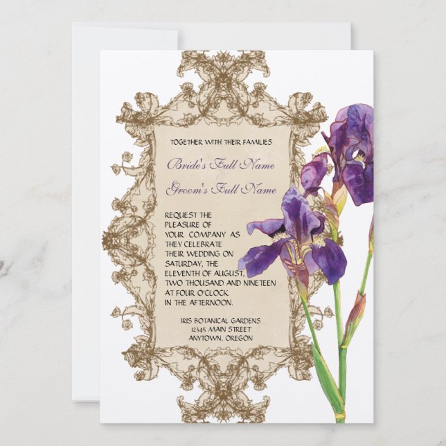 Invitación elegante de la boda - iris elegante (Anverso)