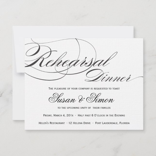 Invitación elegante de la cena del ensayo de la (Anverso)