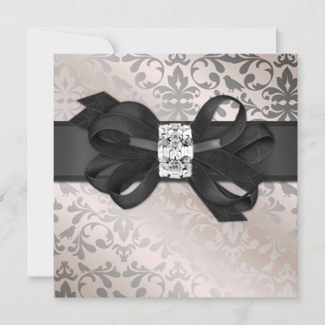 Invitación elegante de la crema y de la plata con (Anverso)