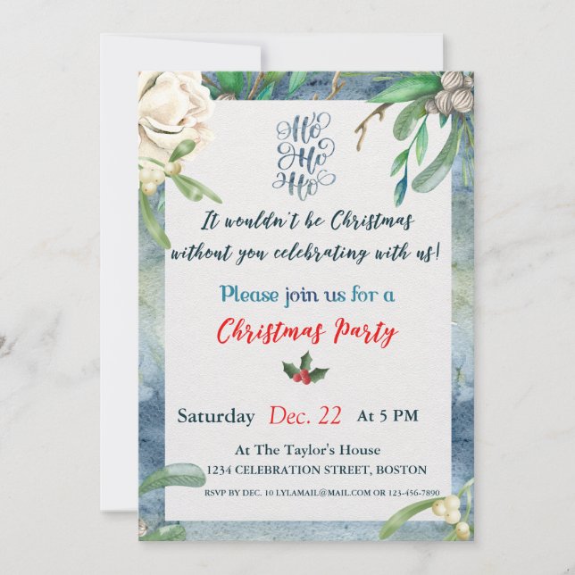 Invitación elegante de la fiesta de Navidad (Anverso)