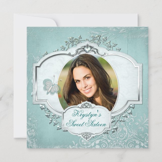 Invitación elegante de la foto del dulce dieciséis (Anverso)