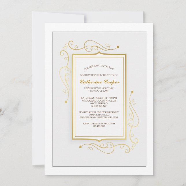 Invitación elegante de la graduación del marco del (Anverso)