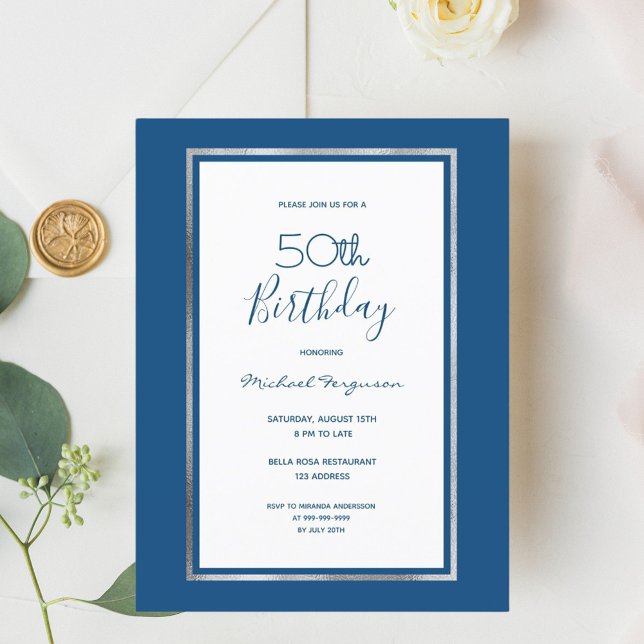 Invitación elegante de la plata blanca azul de cum (Subido por el creador)