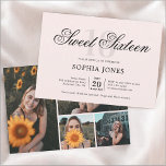Invitación Elegante de lujo dulce rosa 16 Foto<br><div class="desc">Celebra con estilo esta lujosa y elegante invitación Sweet 16. En la parte superior, el título "Dulce Dieciséis" está escrito en un guión elegante, sobreponiendo elegantemente el número 16 en un tipo de letra sérico alto y sofisticado. Este diseño exuda un sentido de opulencia y refinamiento, perfecto para marcar un...</div>