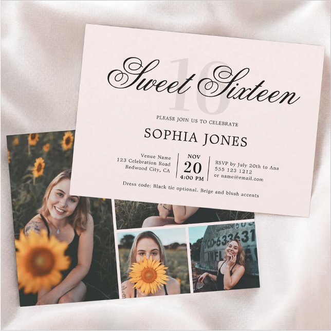 Invitación Elegante de lujo dulce rosa 16 Foto (Subido por el creador)