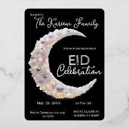 Invitación elegante de luna creciente negra y blan
