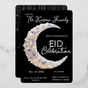 Invitación elegante de luna creciente negra y blan