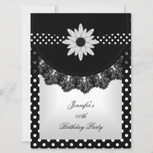 Invitación Elegante de lunares negro blanco encaje flor